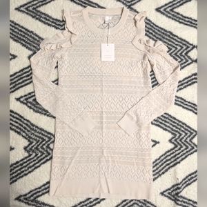 Lauren Conrad Pointelle Cold Shoulder Ruffle Knit Easter Dainty Sweater Dress